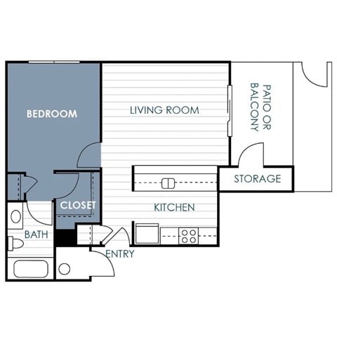 Floor plan for 1 bed, 1 bath, 538 sqft